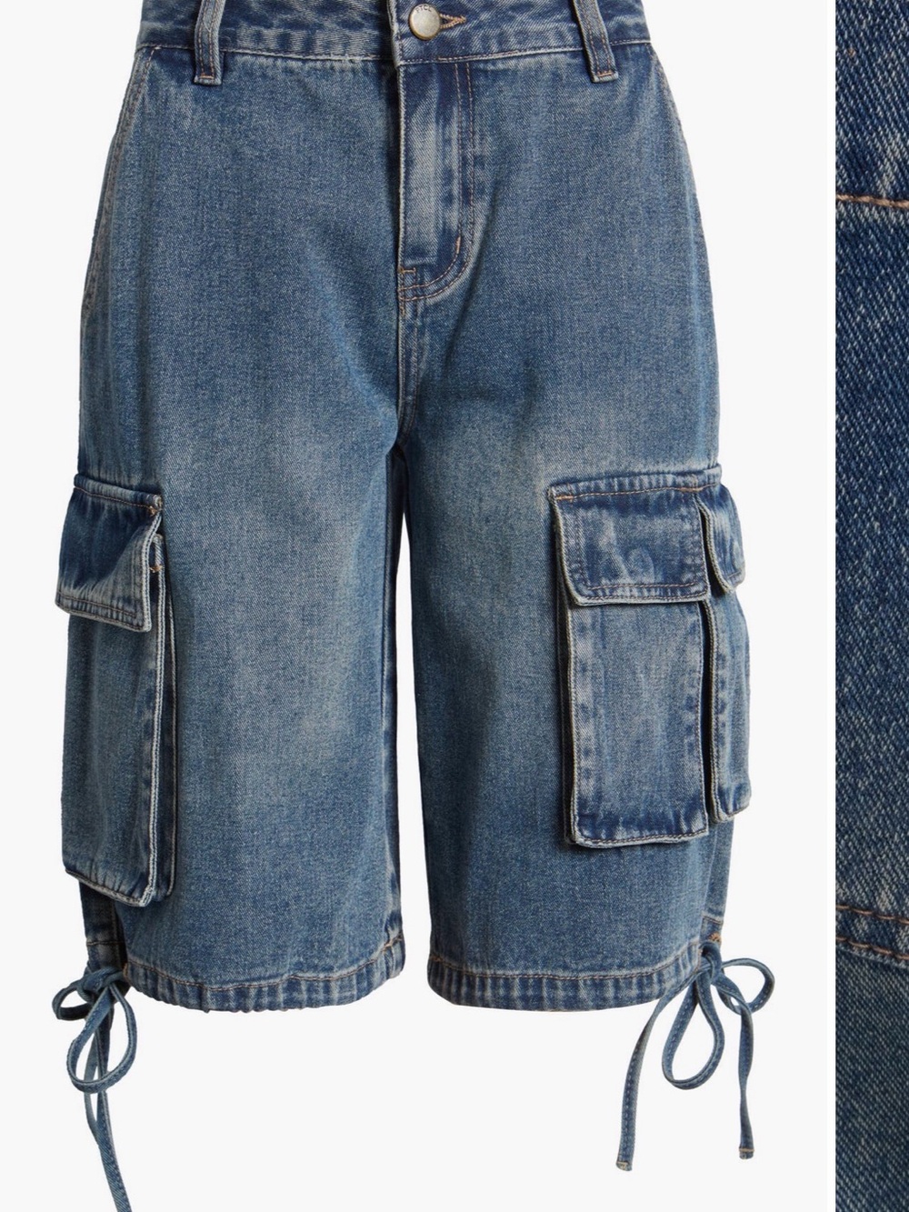 PTCL Vale Women's Baggy Bermuda Denim Cargo Shorts in Blue